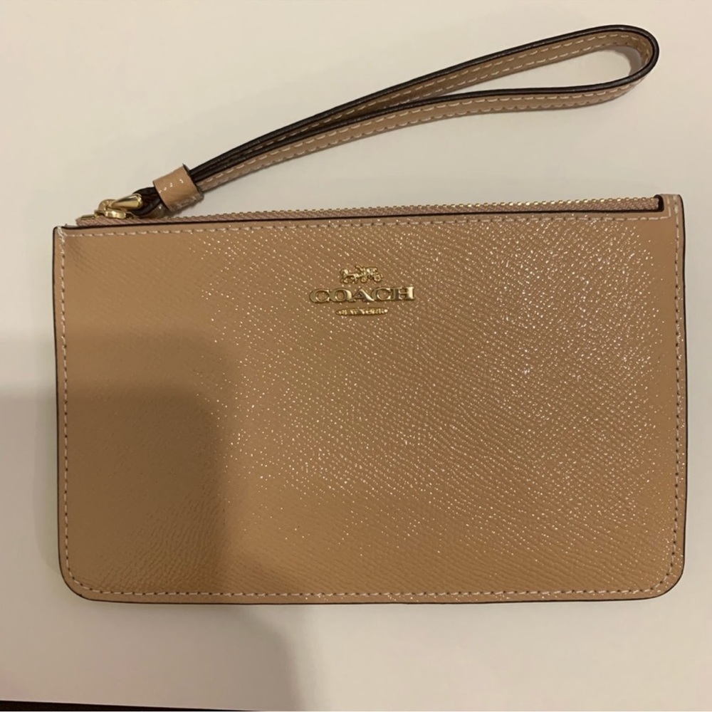 Coach Beige Wristlet with Gold Accents